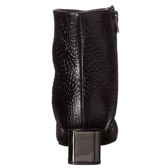 CLERGERIE Croc Leather Ankle Boots Metal Block Mid heel Black Booties Size 6.5 - Picture 4 of 16